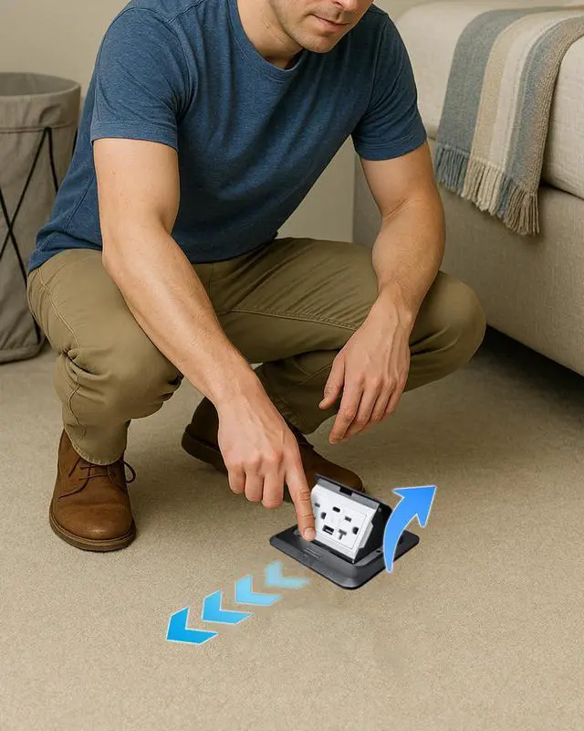 Alt view image 4 of 7 - Floor Pop up Outlet for Kitchen countertop, Electrical Floor Box with 20Amp Socket USB Chargers 5V4.8A,Waterproof Stainless Steel Cover Recessed Outlet Box