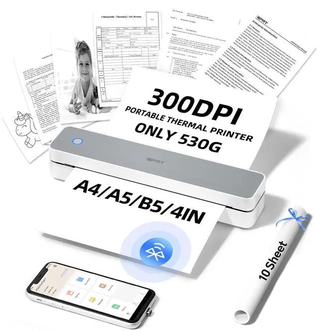 Main image of MT610 Pro Portable Thermal Printer, 300DPI HD Mobile-Travel-Printers, Inkless-Wireless-Small-Printer for Home Use, Office, Vehicles, Bluetooth Printers Supports 8.5" x 11" US Letter&A4&A5, White