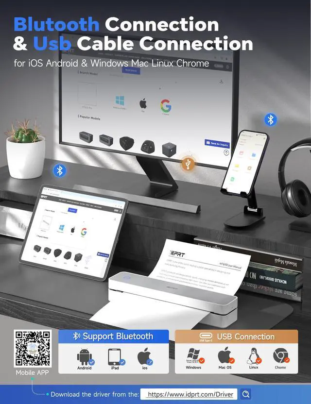 Alt view image 2 of 7 - MT610 Pro Portable Thermal Printer, 300DPI HD Mobile-Travel-Printers, Inkless-Wireless-Small-Printer for Home Use, Office, Vehicles, Bluetooth Printers Supports 8.5" x 11" US Letter&A4&A5, White