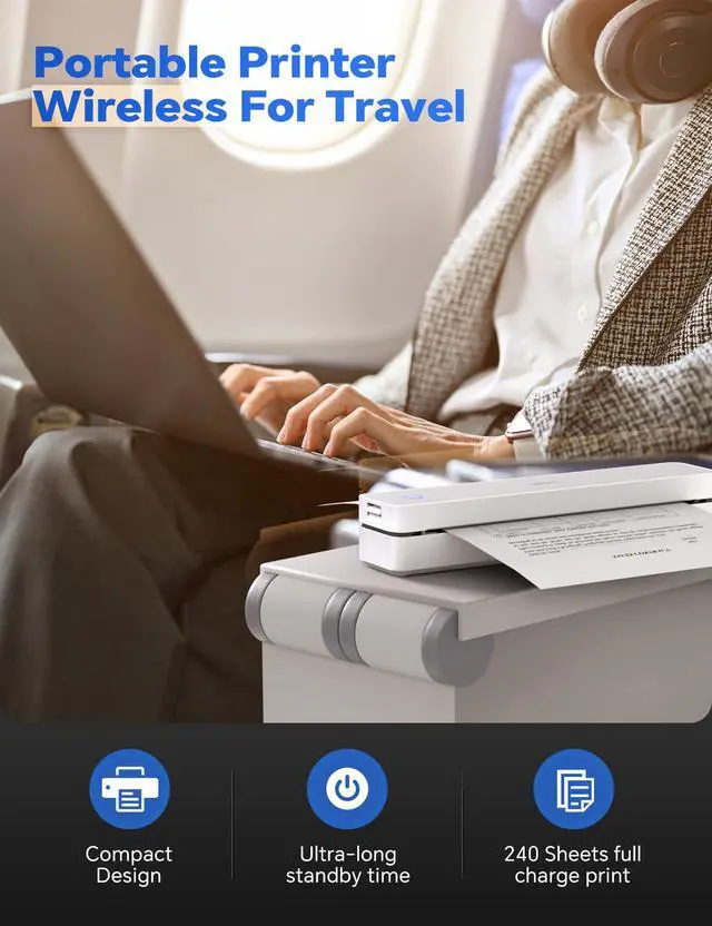 Alt view image 3 of 7 - MT610 Pro Portable Thermal Printer, 300DPI HD Mobile-Travel-Printers, Inkless-Wireless-Small-Printer for Home Use, Office, Vehicles, Bluetooth Printers Supports 8.5" x 11" US Letter&A4&A5, White