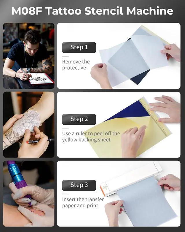 Alt view image 4 of 6 - M08F Wireless Tattoo Stencil-Printer - Tattoo Transfer Machine Thermal Copier with 10pcs Transfer Paper, Bluetooth Stencial Printer for Tattooing, Compatible with Smartphone & PC, White