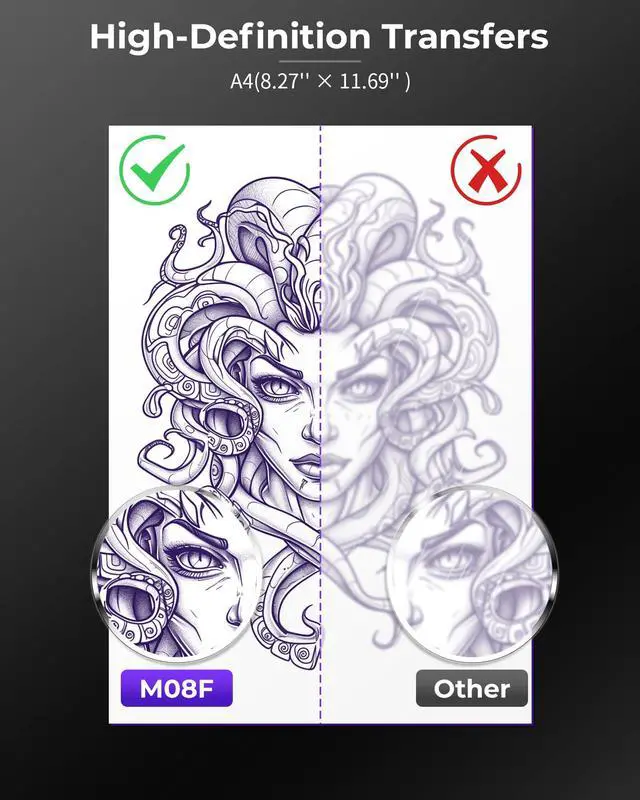 Alt view image 5 of 6 - M08F Wireless Tattoo Stencil-Printer - Tattoo Transfer Machine Thermal Copier with 10pcs Transfer Paper, Bluetooth Stencial Printer for Tattooing, Compatible with Smartphone & PC, White