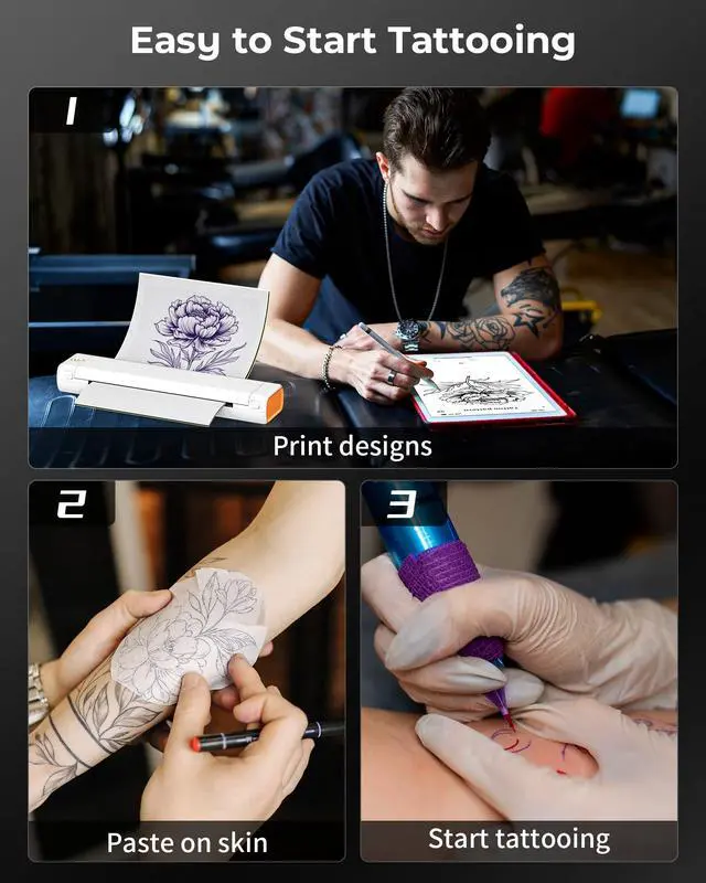 Alt view image 6 of 6 - M08F Wireless Tattoo Stencil-Printer - Tattoo Transfer Machine Thermal Copier with 10pcs Transfer Paper, Bluetooth Stencial Printer for Tattooing, Compatible with Smartphone & PC, White