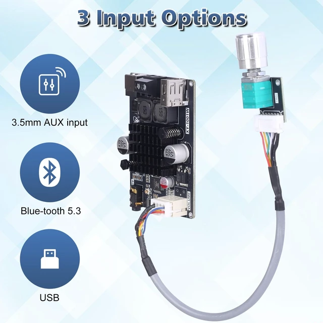 Alt view image 2 of 7 - Bluetooth Amplifier Board 100W, with IPEX Antenna Connector (DC 9-24V) TPA3116 Mono Audio Amp, with TWS Pairing, AUX/USB/Bluetooth Input, Wired Volume Control for Speaker DIY, Car & Home Audio