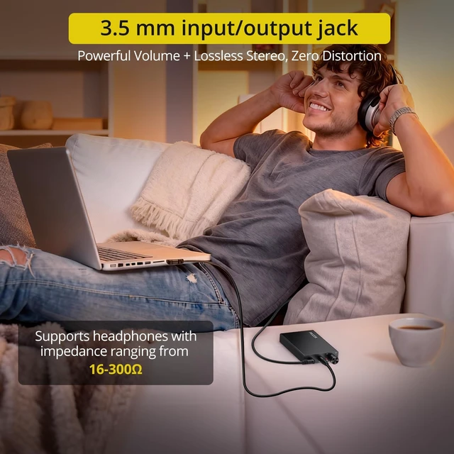 Alt view image 2 of 7 - 16-300 Portable Headphone Amp with Two-Stage Gain Switch Rechargeable Headphone Amplifiers 3.5mm AUX Input/Output Aluminum Housing for MP3/MP4/ Phones/Computers etc