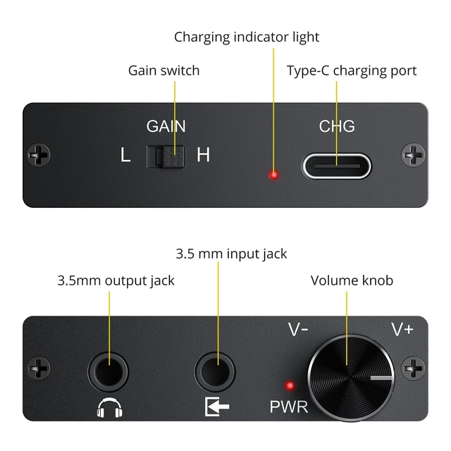 Alt view image 6 of 7 - 16-300 Portable Headphone Amp with Two-Stage Gain Switch Rechargeable Headphone Amplifiers 3.5mm AUX Input/Output Aluminum Housing for MP3/MP4/ Phones/Computers etc