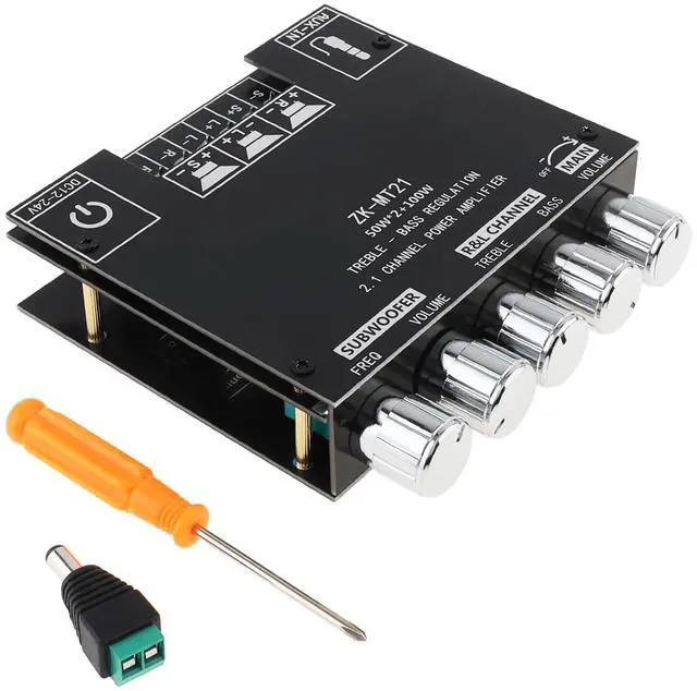 Main image of Bluetooth Power Amplifier Board with Subwoofer 2.1 Channel 50W x 2+100W DC 12V-24V Audio Power Amplifier Module for DIY Bluetooth Audio and Store Home Theater with Treble and Bass Control