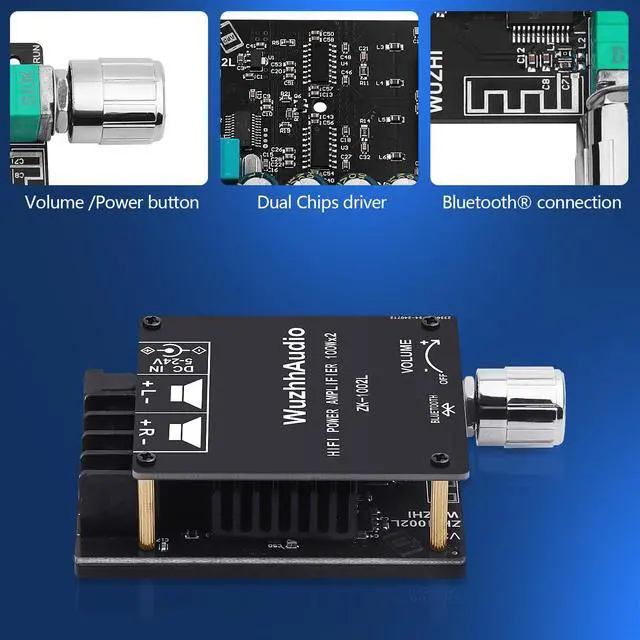 Alt view image 4 of 7 - ZK-1002L 200W Audio Power Amplifier Board with Bluetooth and AUX Inputs, 2.0 Channel Stereo Mini Power Amplifier Receiver Module for Home DIY Speakers System, DC 5-24V