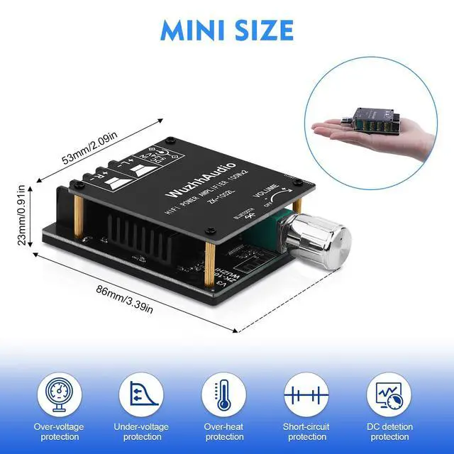 Alt view image 5 of 7 - ZK-1002L 200W Audio Power Amplifier Board with Bluetooth and AUX Inputs, 2.0 Channel Stereo Mini Power Amplifier Receiver Module for Home DIY Speakers System, DC 5-24V
