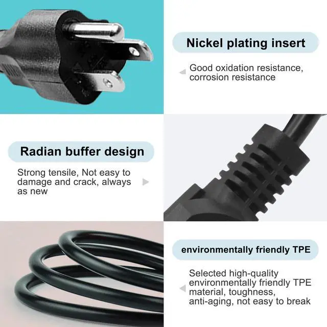 Alt view image 4 of 5 - 13.2Ft Universal 3 Prong AC Power Cord for Horizon Fitness Treadmills, Ellipticals, Superfit, BowFlex, Sole, Goplus, Optoma Projector, Amplifier Cable Replacement