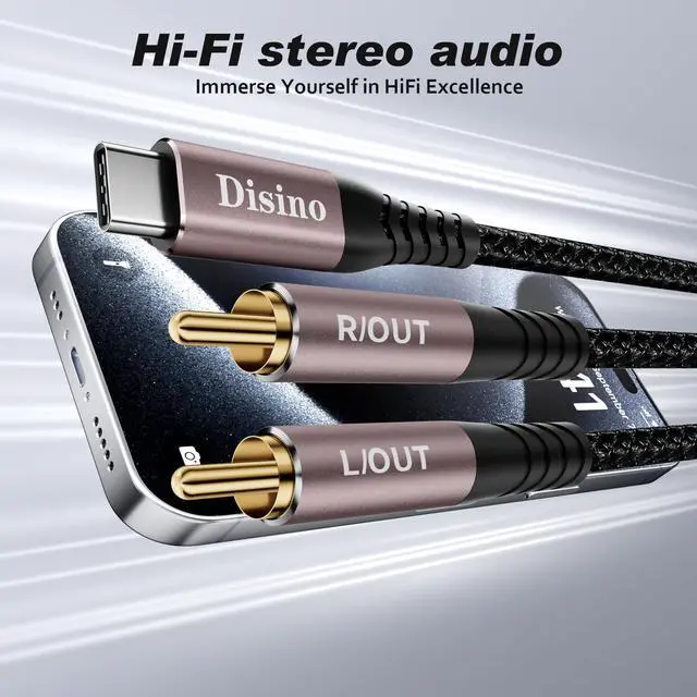 Alt view image 4 of 6 - USB C to RCA Audio Cable, Type C to Dual RCA/Phono Jack Stereo Y Splitter Cord Adapter for Smartphone, Tablet, Laptop Link Amplifier, Mixing Console Mixer, Speaker - 3.3Feet