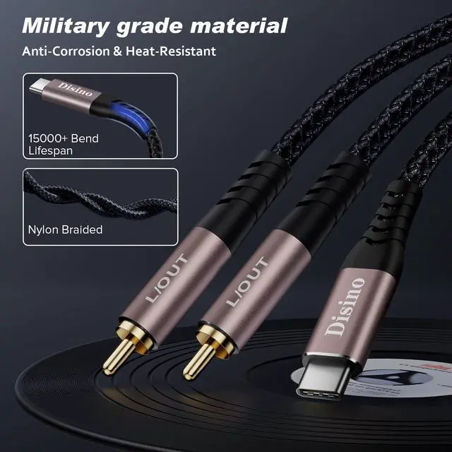 Alt view image 5 of 6 - USB C to RCA Audio Cable, Type C to Dual RCA/Phono Jack Stereo Y Splitter Cord Adapter for Smartphone, Tablet, Laptop Link Amplifier, Mixing Console Mixer, Speaker - 3.3Feet
