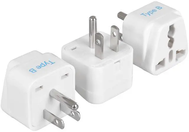 Main image of Europe to US plug adapter, Type B USA Plug adapter compatible with plugs from Europe, India, and other countries - India to USA plug adapter is CE Certified & RoHS Compliant, White, 3 Pack