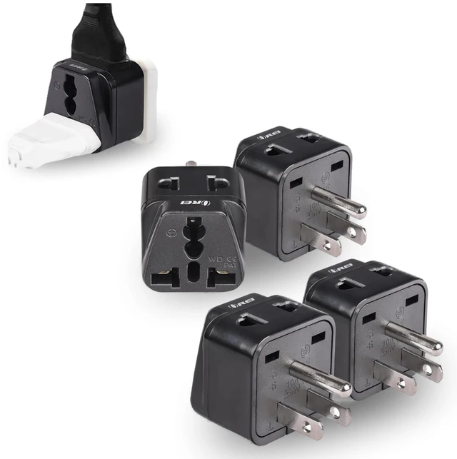 Main image of Type B Plug Adapter 4 Pack Europe, UK & China to USA, Grounded | Europe to US Plug Adapter, UK to US Plug Adapter, Type B Adapter, Universal Socket, Grounded 4-Pack, DB5_4PK_BLK