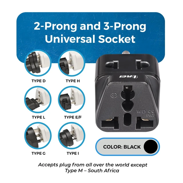 Alt view image 3 of 7 - Type B Plug Adapter 4 Pack Europe, UK & China to USA, Grounded | Europe to US Plug Adapter, UK to US Plug Adapter, Type B Adapter, Universal Socket, Grounded 4-Pack, DB5_4PK_BLK