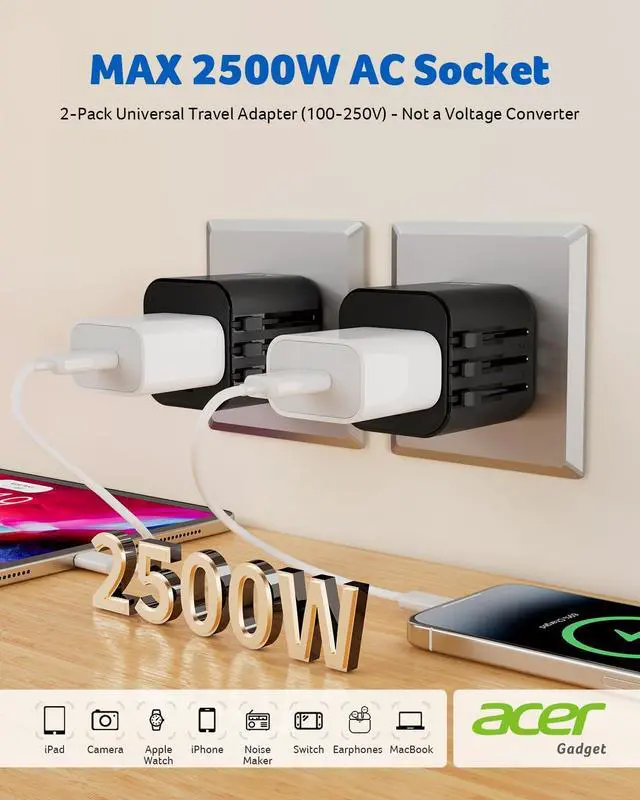 Alt view image 2 of 7 - US to Europe Plug Adapter, Universal Travel Adapter, International Power Adapter for USA to Europe UK France Germany Spain Ireland Australia (Type C/G/A/I),Black
