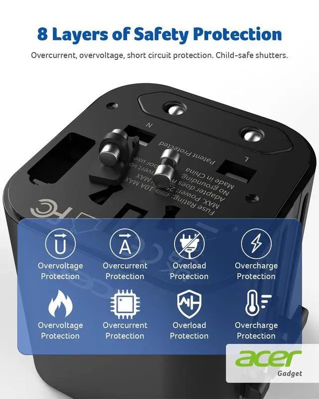 Alt view image 3 of 7 - US to Europe Plug Adapter, Universal Travel Adapter, International Power Adapter for USA to Europe UK France Germany Spain Ireland Australia (Type C/G/A/I),Black