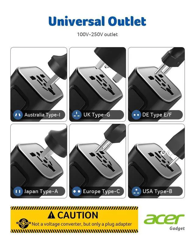 Alt view image 5 of 7 - US to Europe Plug Adapter, Universal Travel Adapter, International Power Adapter for USA to Europe UK France Germany Spain Ireland Australia (Type C/G/A/I),Black