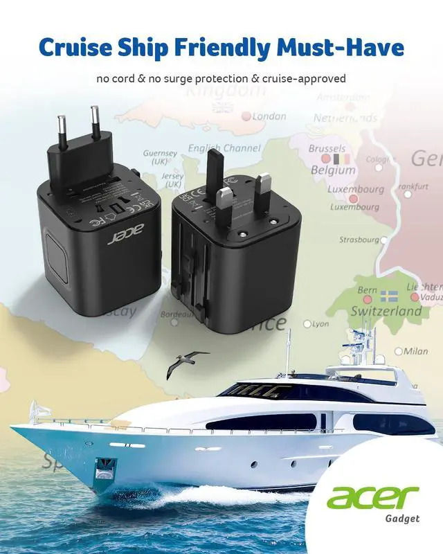 Alt view image 6 of 7 - US to Europe Plug Adapter, Universal Travel Adapter, International Power Adapter for USA to Europe UK France Germany Spain Ireland Australia (Type C/G/A/I),Black