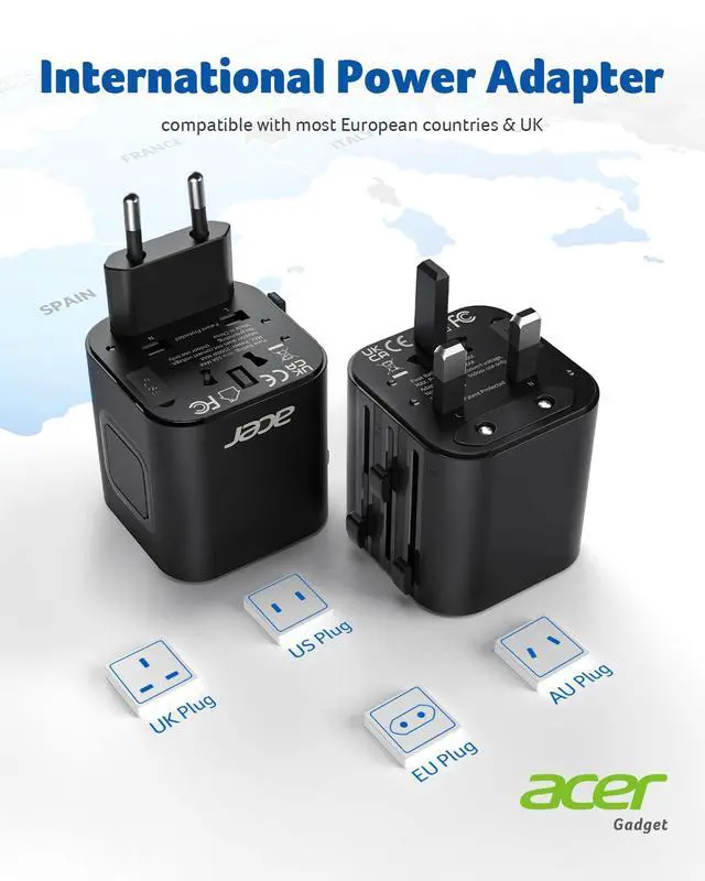 Alt view image 7 of 7 - US to Europe Plug Adapter, Universal Travel Adapter, International Power Adapter for USA to Europe UK France Germany Spain Ireland Australia (Type C/G/A/I),Black
