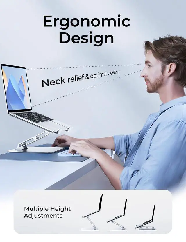Alt view image 2 of 7 - Niweya Adjustable Ergonomic Laptop Stand for Desk, Foldable Computer Stand, Stable Aluminum Lectern Notebook Riser & Portable Laptop Holder Mount Compatible with 10-16" MacBook Pro/Air, Dell, HP