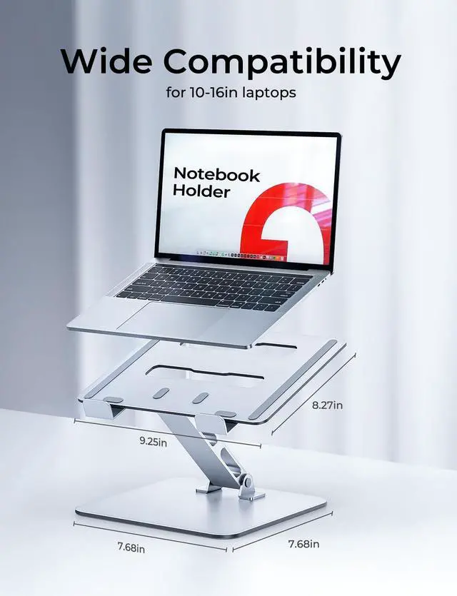 Alt view image 7 of 7 - Niweya Adjustable Ergonomic Laptop Stand for Desk, Foldable Computer Stand, Stable Aluminum Lectern Notebook Riser & Portable Laptop Holder Mount Compatible with 10-16" MacBook Pro/Air, Dell, HP