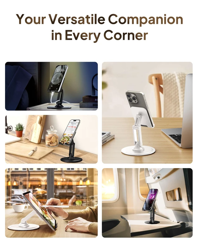 Alt view image 4 of 6 - 360° Stand Rotating Cell Phone Stand for Desk, Desktop Phone Holder | 360° Click Rotating, Adjustable, Foldable, Portable, Metal Base, Cell Phone Holder for Desk; Fits all Samsung, Android Phones
