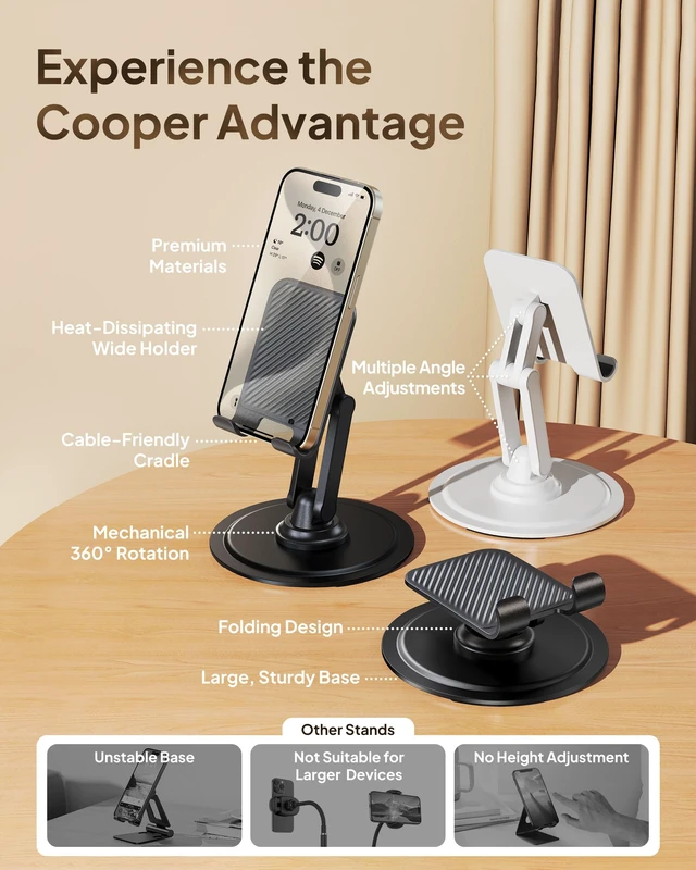 Alt view image 5 of 6 - 360° Stand Rotating Cell Phone Stand for Desk, Desktop Phone Holder | 360° Click Rotating, Adjustable, Foldable, Portable, Metal Base, Cell Phone Holder for Desk; Fits all Samsung, Android Phones