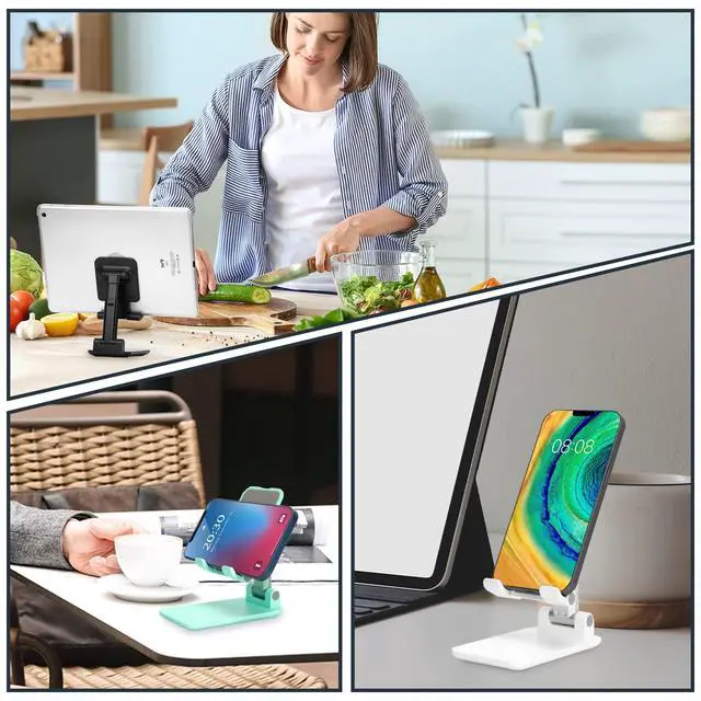 Alt view image 2 of 2 - Cell Phone Stand,Adjustable Foldable Phone Stand for Desk Taller iPhone Stand Compatible with All Smart Phone Desk Accessories(White)