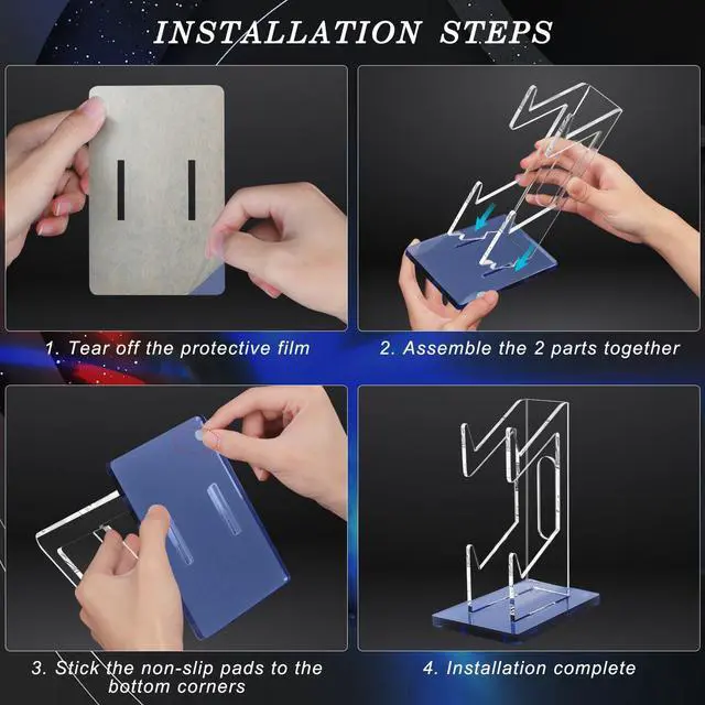 Alt view image 5 of 5 - Game Controller Holder - 2 Tier Universal Stand with Headphone Holder, Navy Acrylic Display for Nintendo Switch, Xbox, PS5, PS4, Desk Mount
