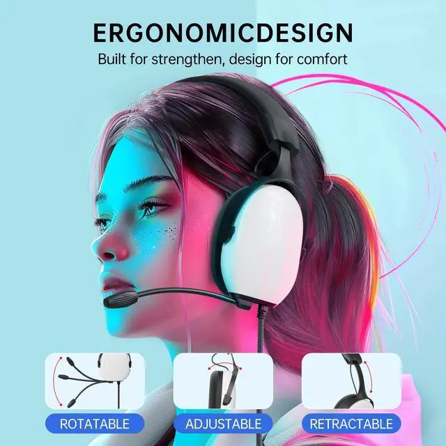 Alt view image 7 of 7 - Gaming Headsets with Mic for Xbox,PS4,PS5,Switch,PC,7.1 Surround Sound Gmaing Headphones with Noise Cancelling Microphone,50MM Dynamic Drivers, 3.5MM Audio Jack-White