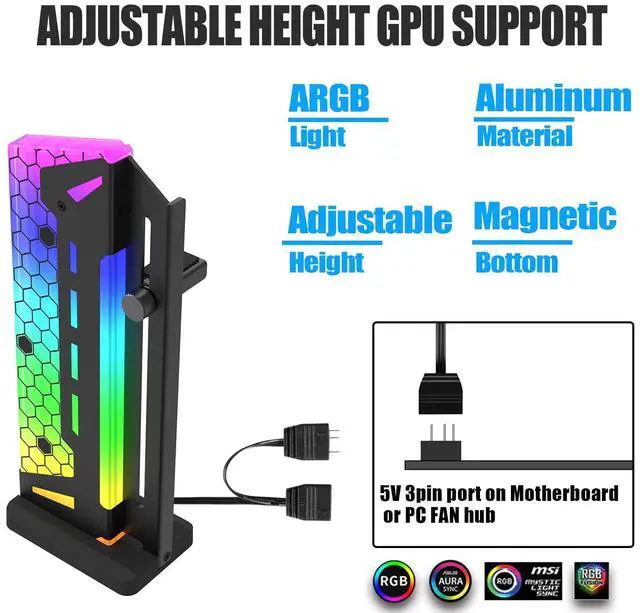 ARGB GPU Support Bracket, GPU Brace Support, 5V 3Pin addressable GPU ...