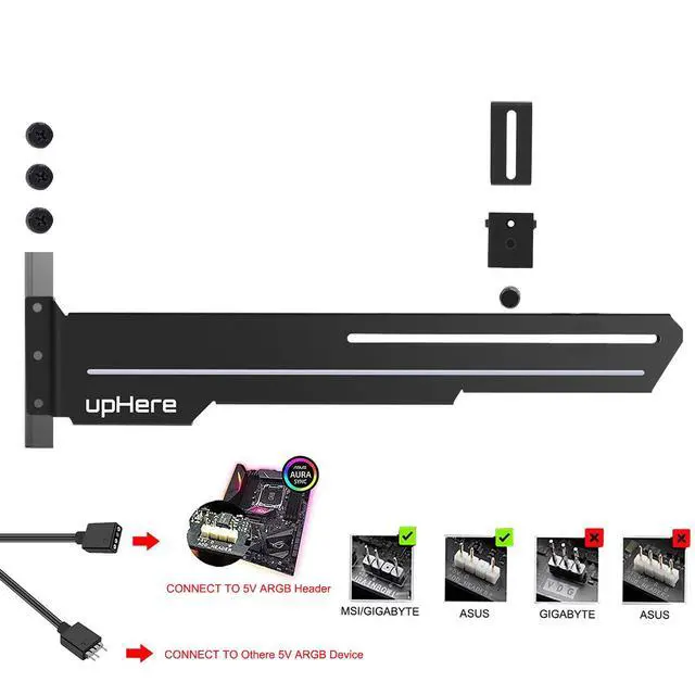 Alt view image 3 of 7 - GS05ARGB Addressable RGB Graphics Card GPU Brace Support Video Card Sag Holder/Holster Bracket,Built-in ARGB Strip,Adjustable Length and Height Support