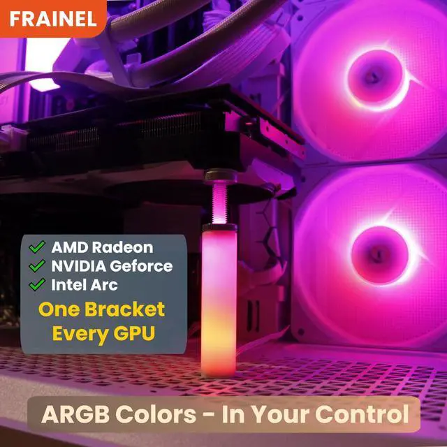 Alt view image 3 of 7 - GPU Support Bracket. ARGB Sync Color. Adjustable Length 3 to 5 inch. Rubber Pad. Compatible All GPU Brands. Works with ATX, E-ATX, M-ATX Case. Include Leveling Tool. Graphic Card Stand.