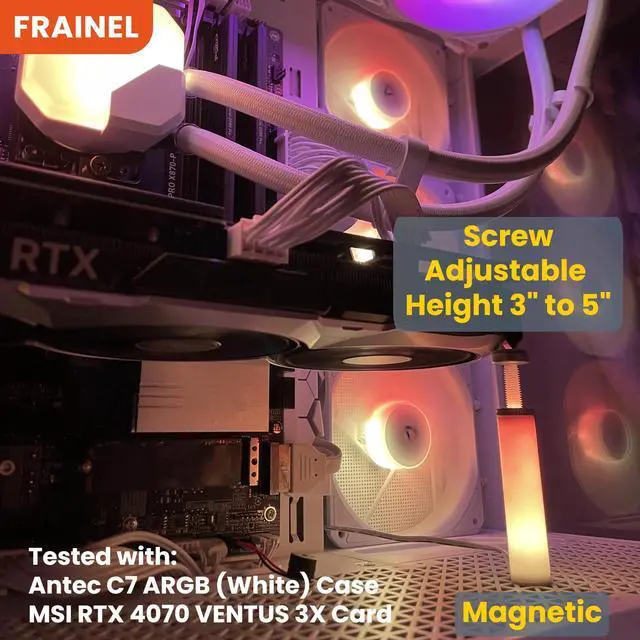 Alt view image 4 of 7 - GPU Support Bracket. ARGB Sync Color. Adjustable Length 3 to 5 inch. Rubber Pad. Compatible All GPU Brands. Works with ATX, E-ATX, M-ATX Case. Include Leveling Tool. Graphic Card Stand.