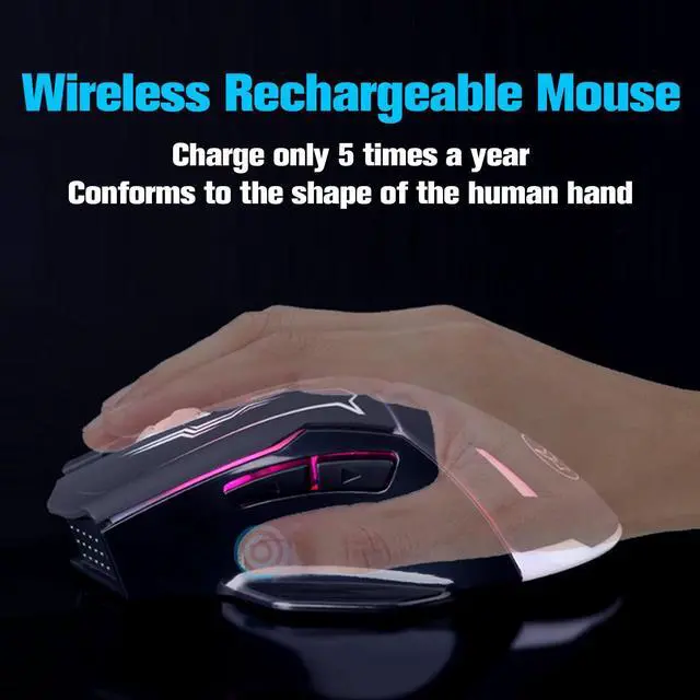 Alt view image 5 of 5 - Wireless Gaming Mouse, Silent Click Wireless Rechargeable Mice with Colorful LED Lights & 3-Level DPI Adjustable, 6 Buttons Mouse with Side Buttons & Thumb Rest, Computer Gamer Mouse for PC