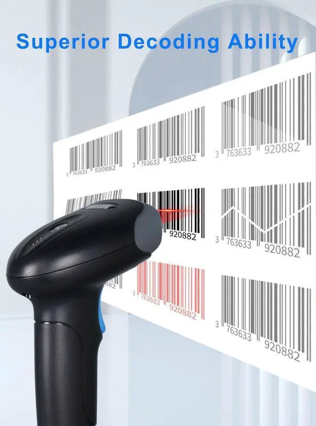 Alt view image 3 of 7 - 1D 2D QR Barcode Scanner Wireless, Handheld Cordless Bar Codes Reader
