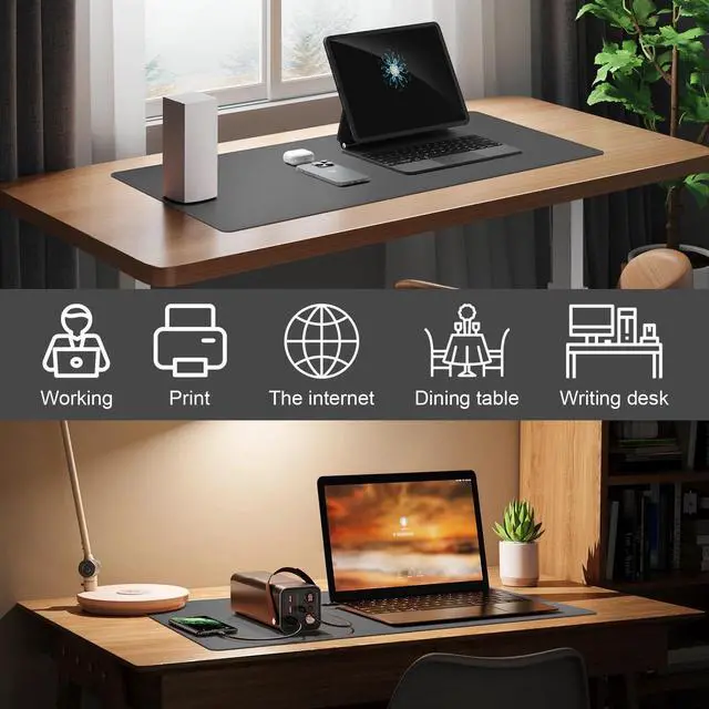 Alt view image 4 of 7 - Desk Mat Protector,PU Leather Desk Pad,Non Slip, Large Mouse Pad and Keyboard Mat, Waterproof Writing Pad for Office and Home (Dark Gray)