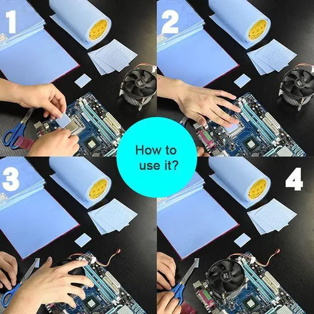 Alt view image 4 of 7 - 4 Pack Thermal Pad,100x100mm 0.5mm 1mm 1.5mm 2mm Highly Efficient Thermal Conductivity 6.0 W/mK,Heat Resistant Silicone Thermal Pads for Laptop Heatsink CPU GPU SSD IC LED Cooler