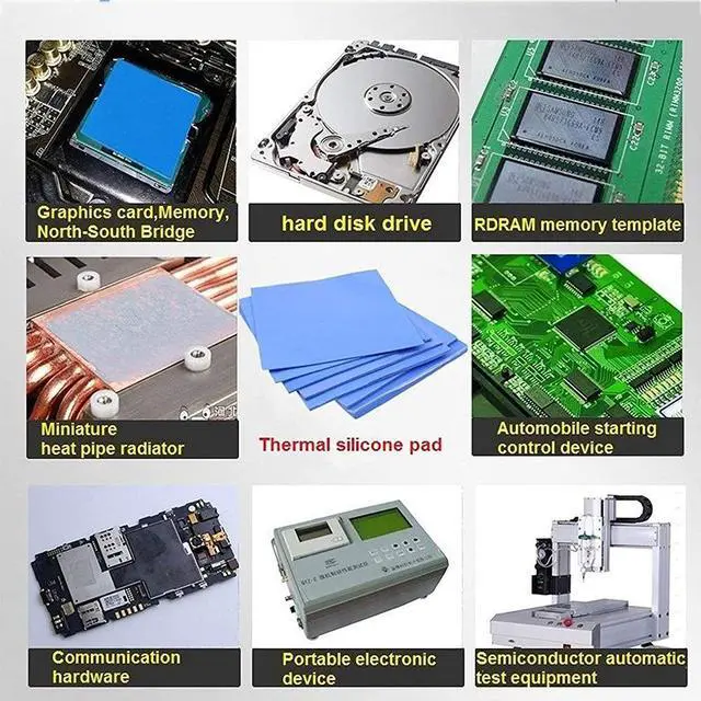 Alt view image 5 of 7 - 4 Pack Thermal Pad,100x100mm 0.5mm 1mm 1.5mm 2mm Highly Efficient Thermal Conductivity 6.0 W/mK,Heat Resistant Silicone Thermal Pads for Laptop Heatsink CPU GPU SSD IC LED Cooler