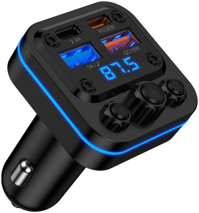 Main image of Bluetooth Fm Transmitter for Car, Fast Charging, Blue Tooth 5.4 Car Charger | USB-C USB-A Multi Ports, Wireless Radio Aux Cigarette Lighter Adapter Auxiliary for Samsung Galaxy Android iPhone Apple