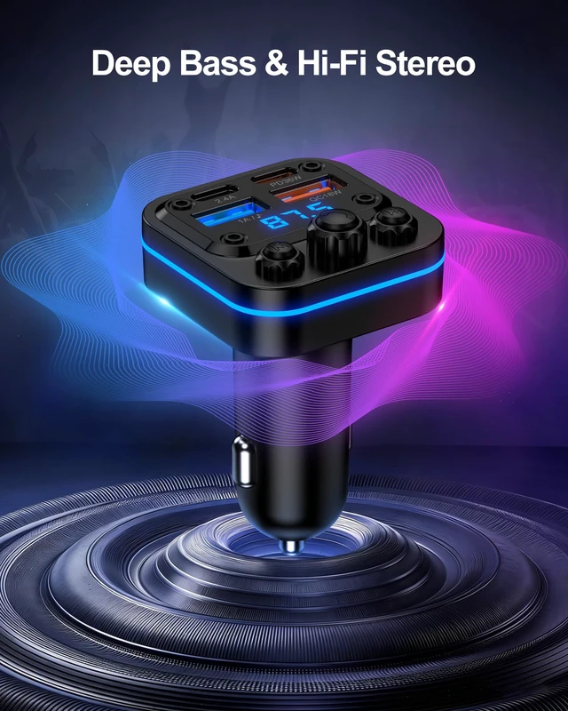 Alt view image 2 of 7 - Bluetooth Fm Transmitter for Car, Fast Charging, Blue Tooth 5.4 Car Charger | USB-C USB-A Multi Ports, Wireless Radio Aux Cigarette Lighter Adapter Auxiliary for Samsung Galaxy Android iPhone Apple