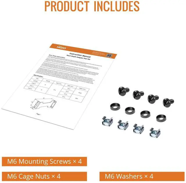 Alt view image 6 of 6 - Server Rack Depth Extender - 1U - 4inch Depth - TAA Compliant - Recessed Rack Adapter - Rack Mount Adapter Kit - Network Rack Extender