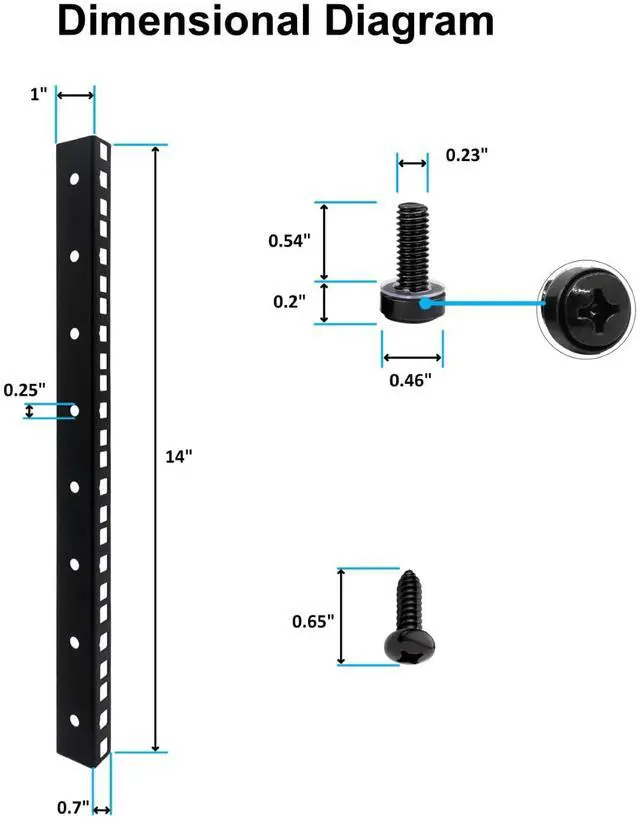Alt view image 3 of 7 - 8U Rack Rails with M6 Rack Mount Screws and Cage Nuts Set for DIY Server and Network Switch Racks