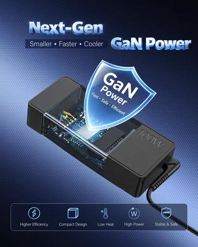 Alt view image 2 of 7 - 100W GaN Power Universal USB-C Fast Laptop Charger Compatible with Lenovo, Thinkpad/Yoga/IdeaPad/chromebook, MSI, Asus, HP, Dell Type-C AC Power Adapter PD 3.0 Charger