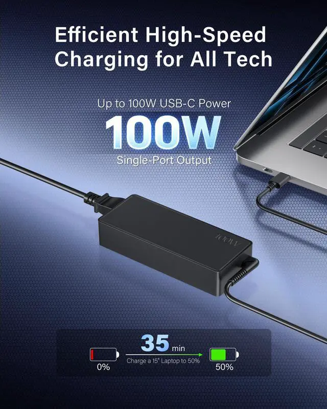 Alt view image 4 of 7 - 100W GaN Power Universal USB-C Fast Laptop Charger Compatible with Lenovo, Thinkpad/Yoga/IdeaPad/chromebook, MSI, Asus, HP, Dell Type-C AC Power Adapter PD 3.0 Charger