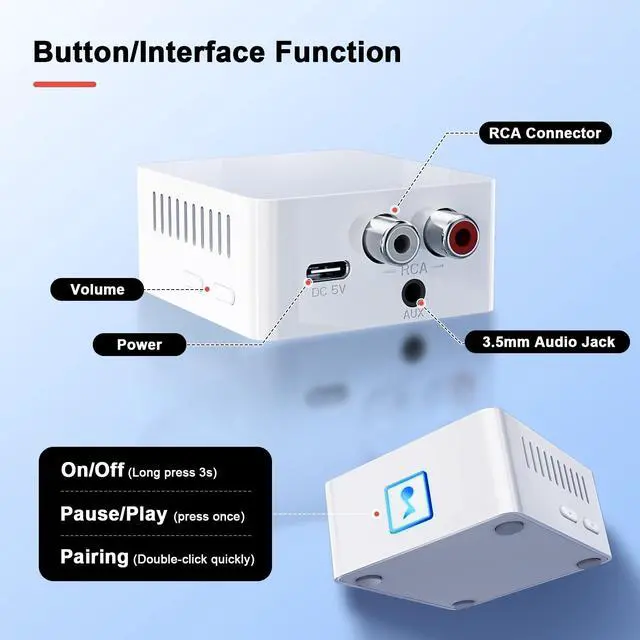 Alt view image 4 of 7 - Bluetooth Receiver for Stereo, RCA & 3.5mm AUX, Wireless HiFi Adapter | Wireless audio receiver home stereo systems speakers. Enjoy HiFi music streaming/low latency/stable connection/easy pairing