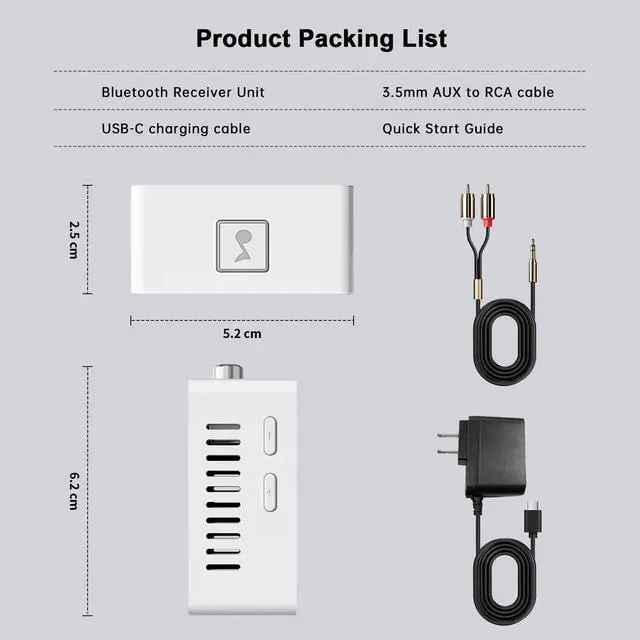 Alt view image 7 of 7 - Bluetooth Receiver for Stereo, RCA & 3.5mm AUX, Wireless HiFi Adapter | Wireless audio receiver home stereo systems speakers. Enjoy HiFi music streaming/low latency/stable connection/easy pairing