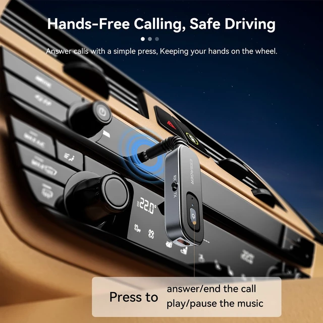 Alt view image 2 of 6 - Bluetooth Receiver for Car, Noise Cancelling 3.5mm AUX Bluetooth Car Adapter, Wireless Audio Receiver Transmitter for Home Stereo/Wired Headphones Airplane, Gold