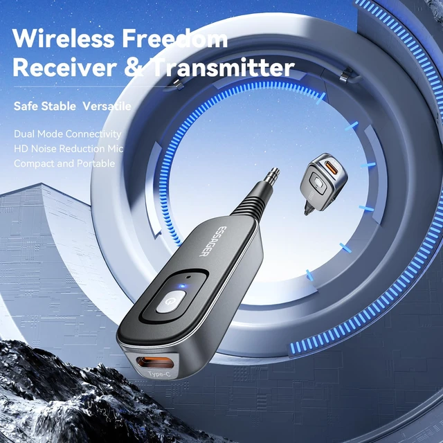 Alt view image 3 of 6 - Bluetooth Receiver for Car, Noise Cancelling 3.5mm AUX Bluetooth Car Adapter, Wireless Audio Receiver Transmitter for Home Stereo/Wired Headphones Airplane, Gold